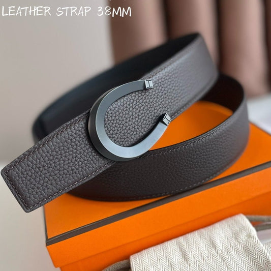 LUCK BELT BUCKLE & REVERSIBLE CHOCOLATE BROWN LEATHER STRAP 38MM BLACK HARDWARE - 30
