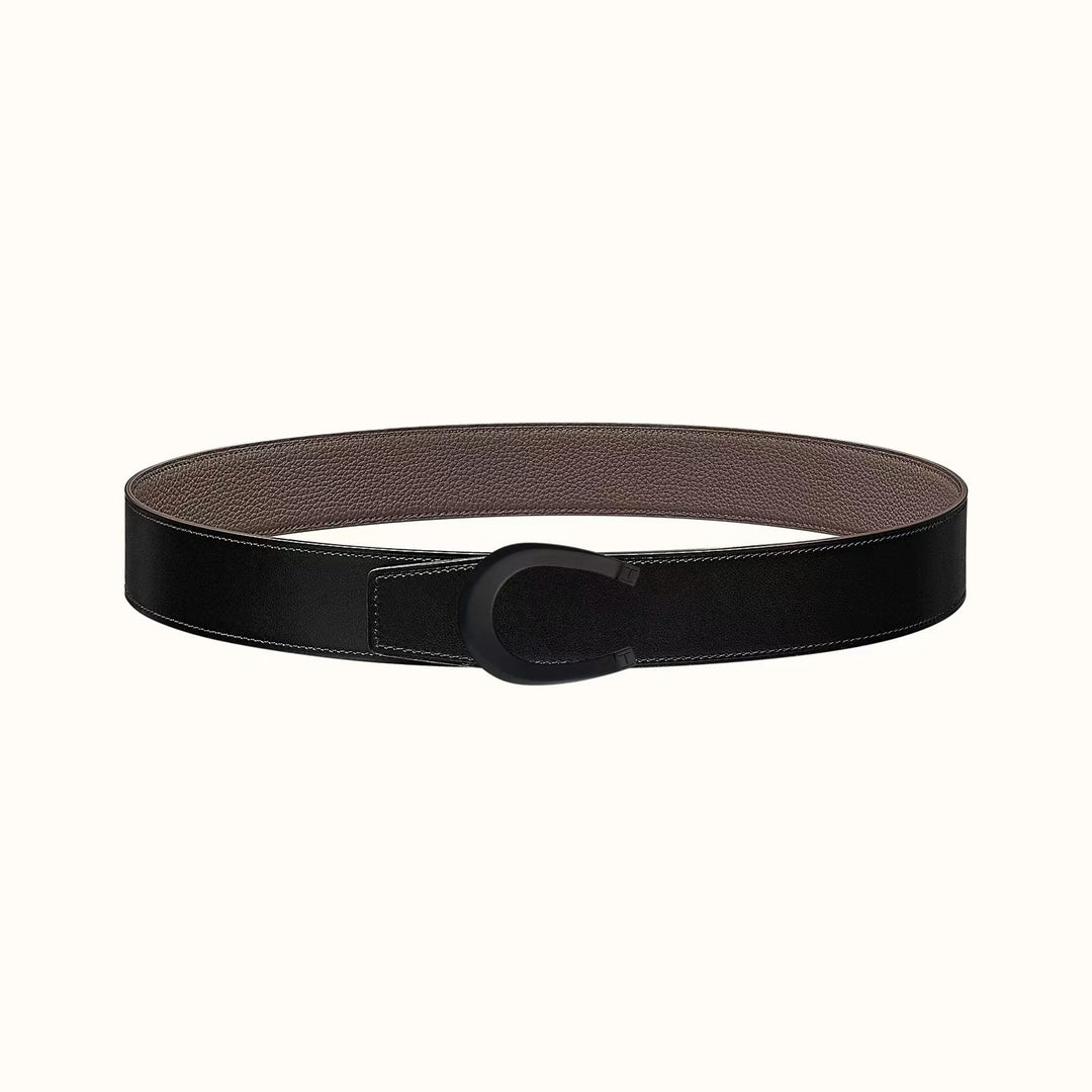LUCK BELT BUCKLE & REVERSIBLE KHAKI BROWN LEATHER STRAP 38MM BLACK HARDWARE - 30