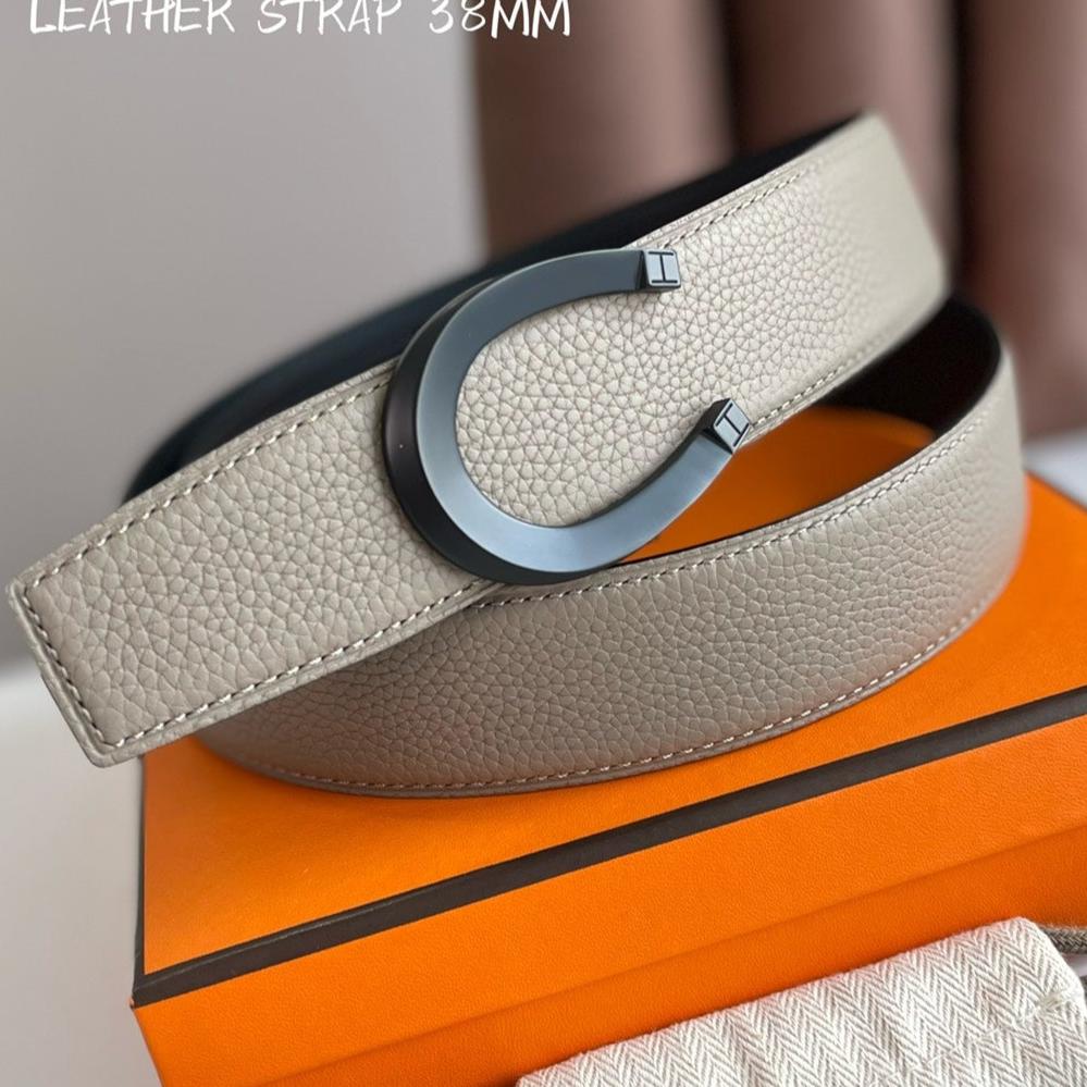 LUCK BELT BUCKLE & REVERSIBLE KHAKI BROWN LEATHER STRAP 38MM BLACK HARDWARE - 30