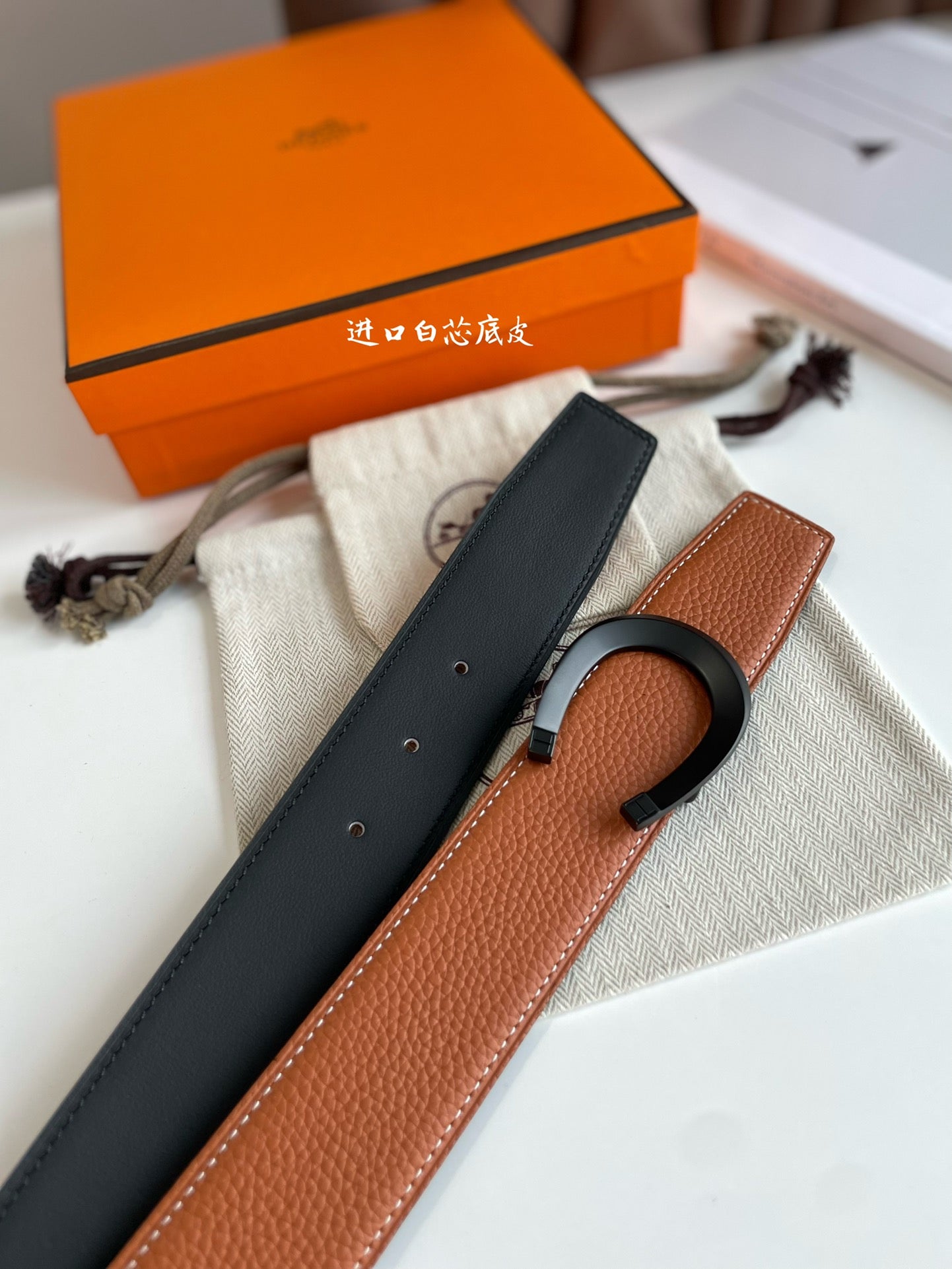 LUCK BELT BUCKLE & REVERSIBLE GINGER ORANGE LEATHER STRAP 38MM BLACK HARDWARE - 30