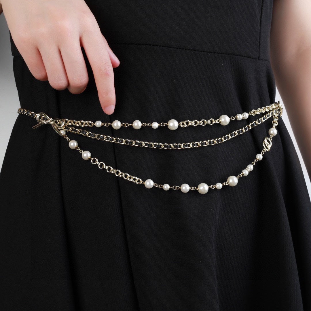 CHANEL 25S GOLD CHAIN BELT WITH PEARL 610440 - 30