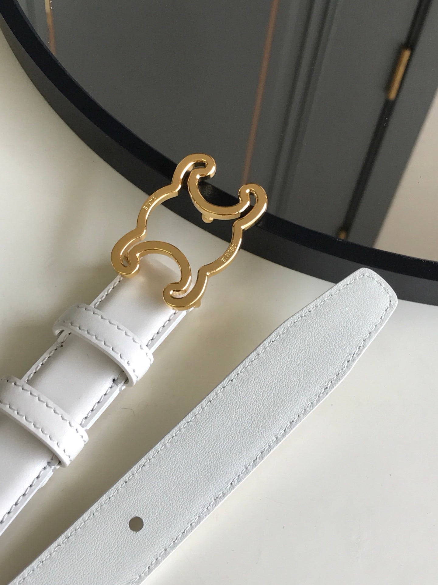 CELINE 25S BELT TRIOMPHE 25MM IN WHITE CALFSKIN 559674 - 26 - 28