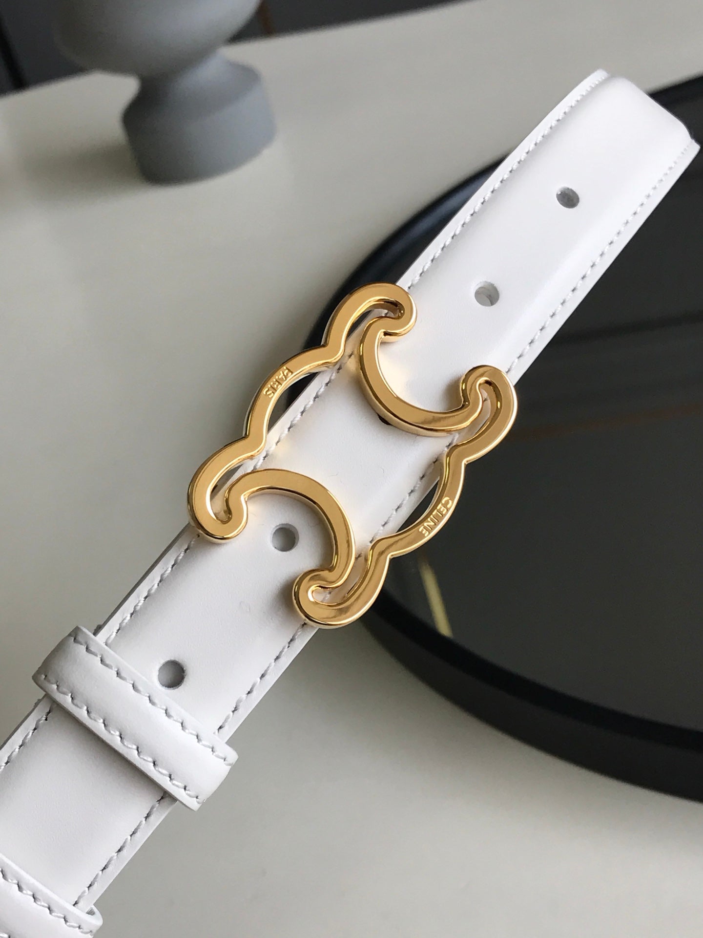 CELINE 25S BELT TRIOMPHE 25MM IN WHITE CALFSKIN 559674 - 26 - 28