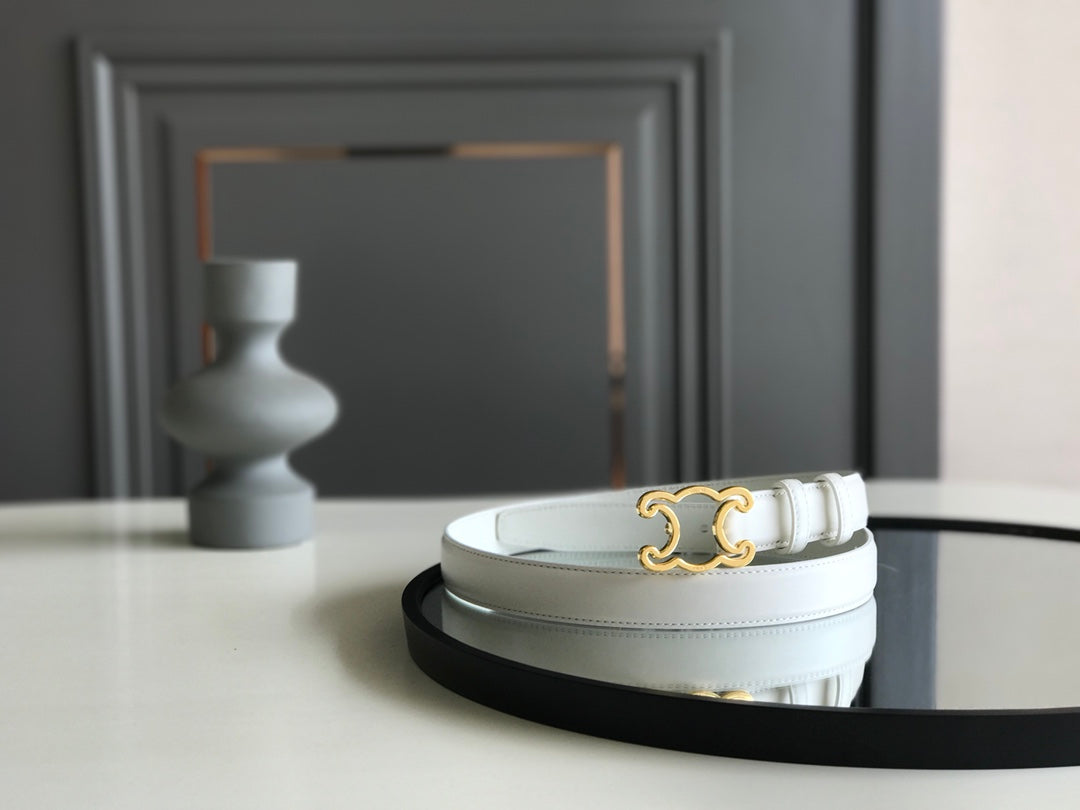 CELINE 25S BELT TRIOMPHE 25MM IN WHITE CALFSKIN 559674 - 26 - 28