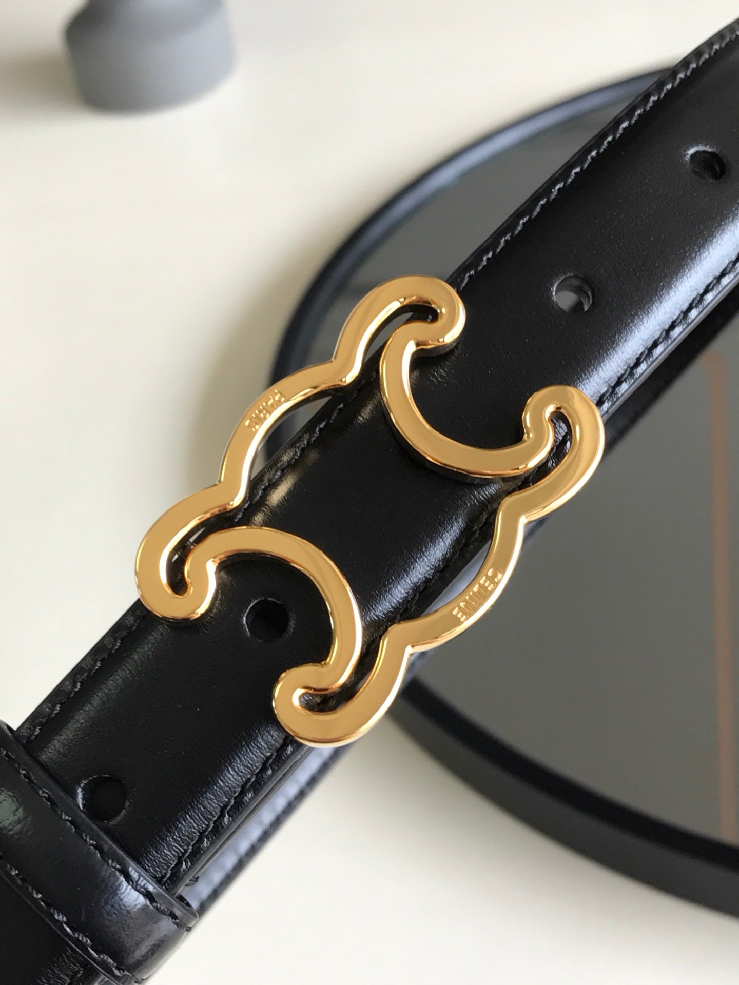 CELINE 25S BELT TRIOMPHE 25MM IN BLACK GLOSSY CALFSKIN 559675 - 26 - 28