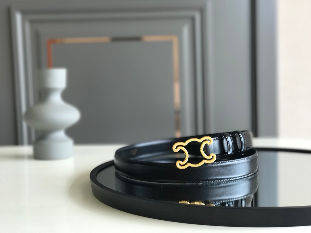 CELINE 25S BELT TRIOMPHE 25MM IN BLACK GLOSSY CALFSKIN 559675 - 26 - 28