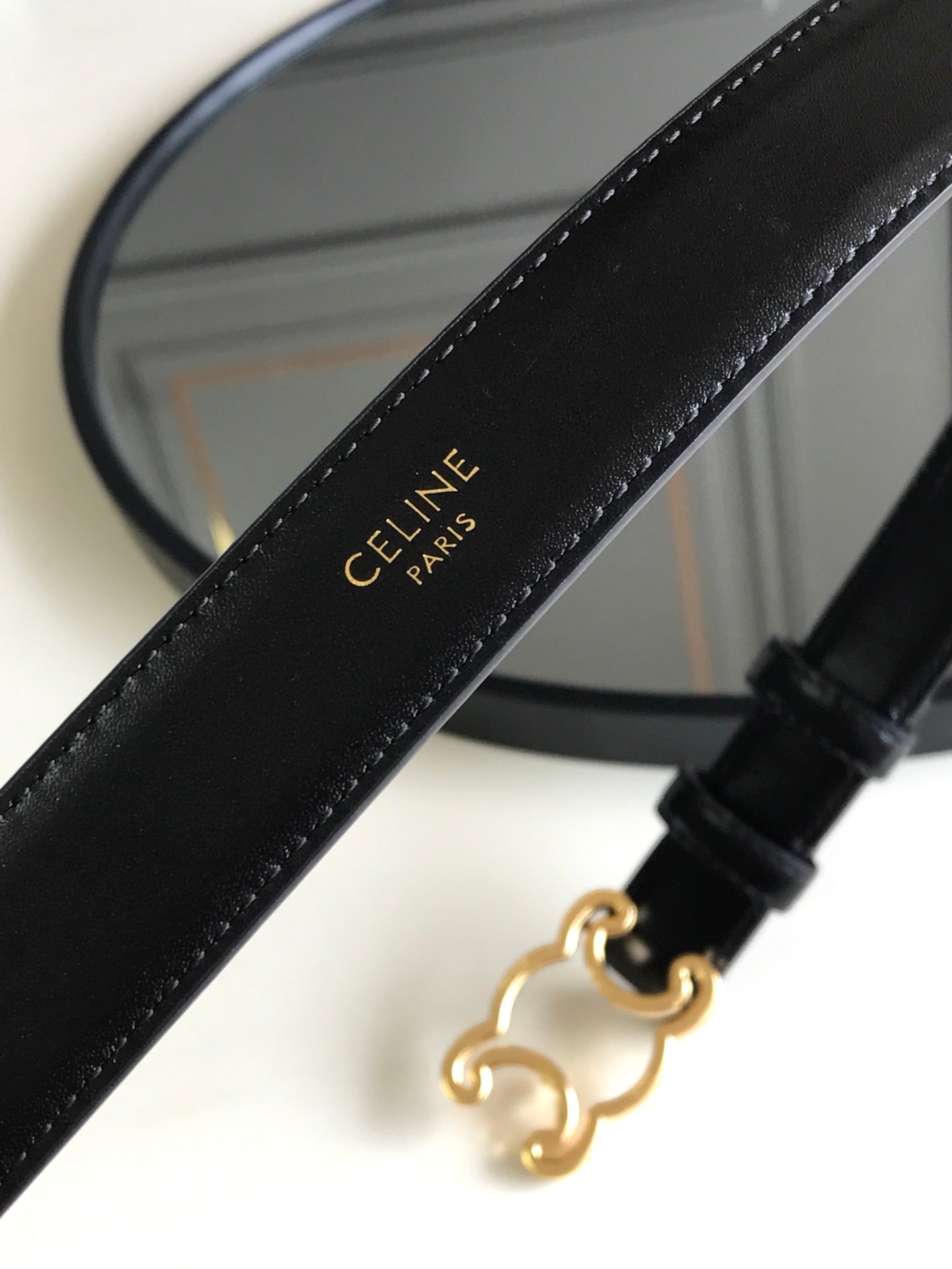 CELINE 25S BELT TRIOMPHE 25MM IN BLACK GLOSSY CALFSKIN 559675 - 26 - 28