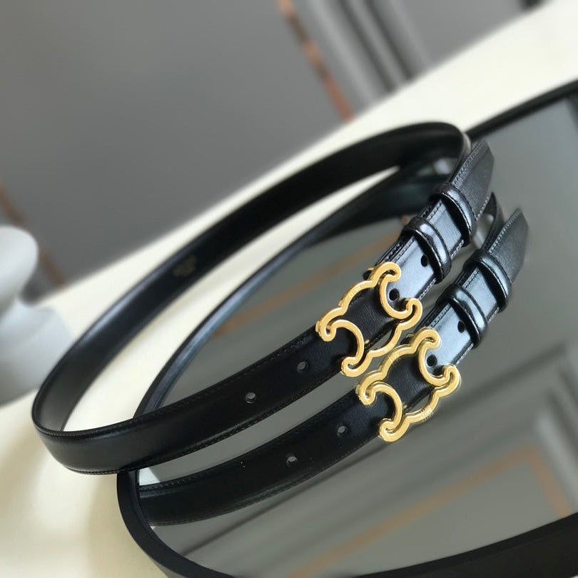 CELINE 25S BELT TRIOMPHE 25MM IN BLACK GLOSSY CALFSKIN 559675 - 26 - 28