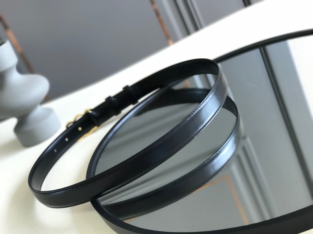CELINE 25S BELT TRIOMPHE 25MM IN BLACK GLOSSY CALFSKIN 559675 - 26 - 28