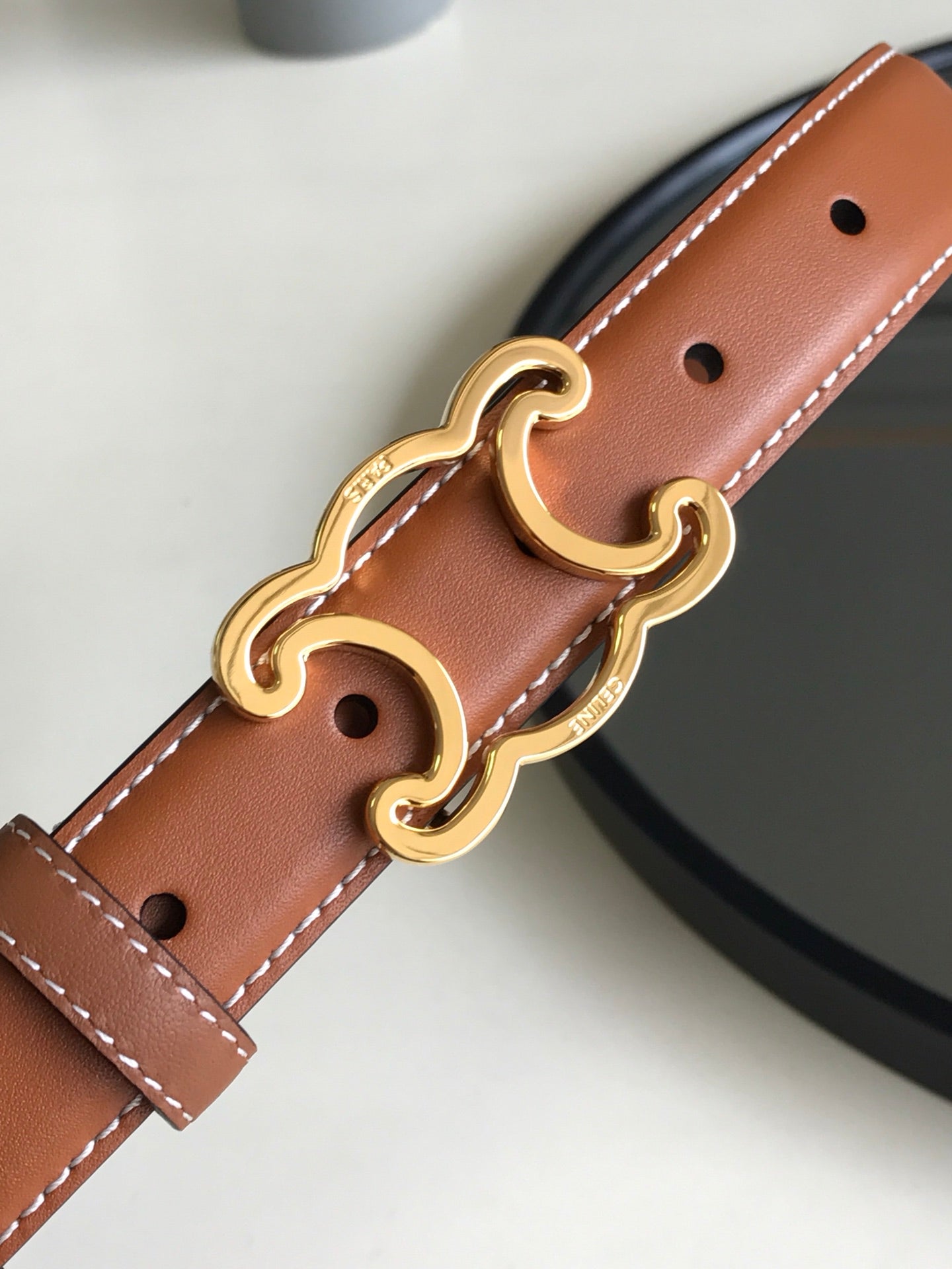 CELINE 25S BELT TRIOMPHE 25MM IN BROWN CALFSKIN 559676 - 26 - 28