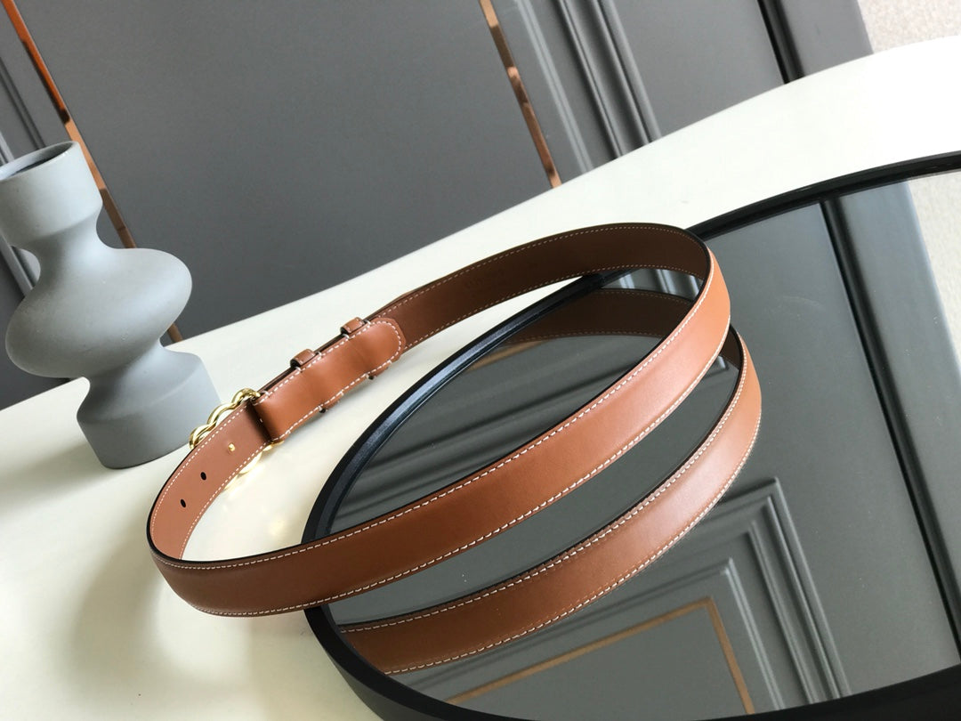 CELINE 25S BELT TRIOMPHE 25MM IN BROWN CALFSKIN 559676 - 26 - 28
