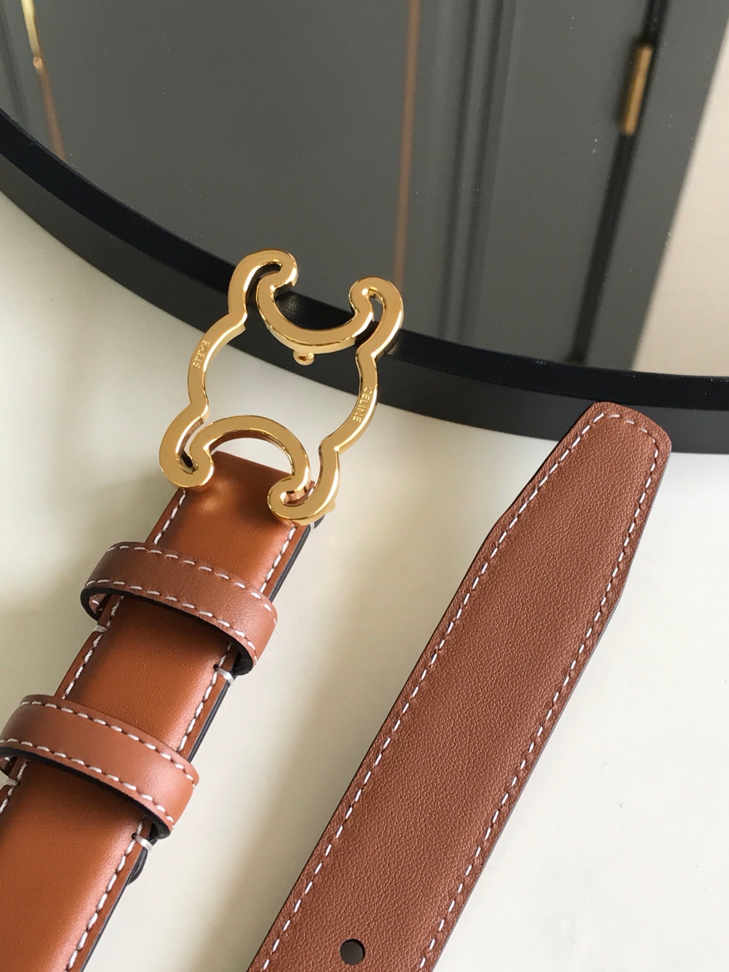 CELINE 25S BELT TRIOMPHE 25MM IN BROWN CALFSKIN 559676 - 26 - 28