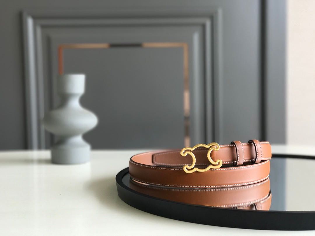 CELINE 25S BELT TRIOMPHE 25MM IN BROWN CALFSKIN 559676 - 26 - 28