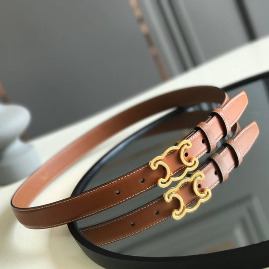 CELINE 25S BELT TRIOMPHE 25MM IN BROWN CALFSKIN 559676 - 26 - 28