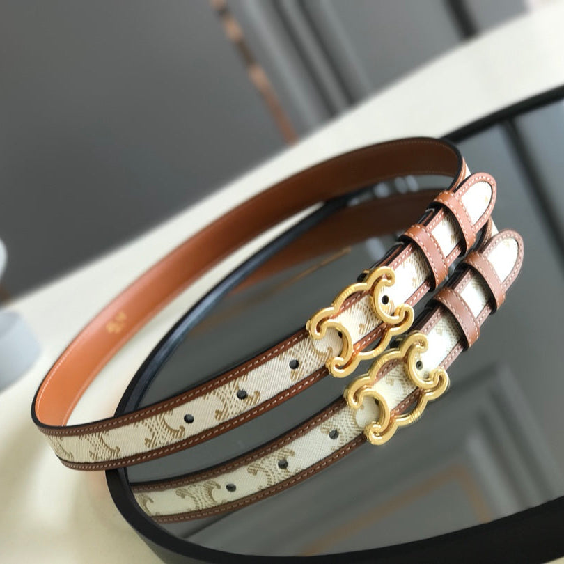 CELINE 25S BELT TRIOMPHE 25MM IN WHITE CALFSKIN AND CANVAS 559677 - 26 - 28