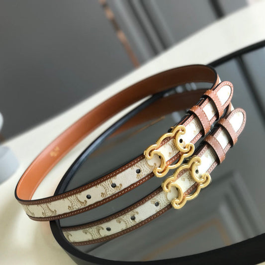 CELINE 25S BELT TRIOMPHE 25MM IN WHITE CALFSKIN AND CANVAS 559677 - 26 - 28