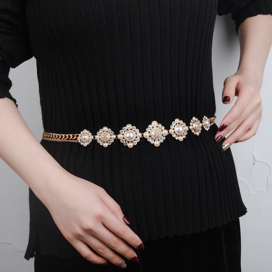 CHANEL 25S CHAIN BELT IN GOLD METALLIC WITH PEARL 614283 - 30