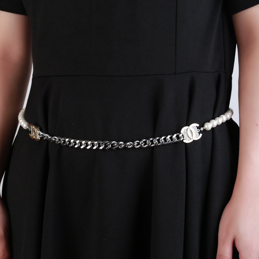 CHANEL 25S CHAIN BELT IN WHITE PEARL 614474 - 30