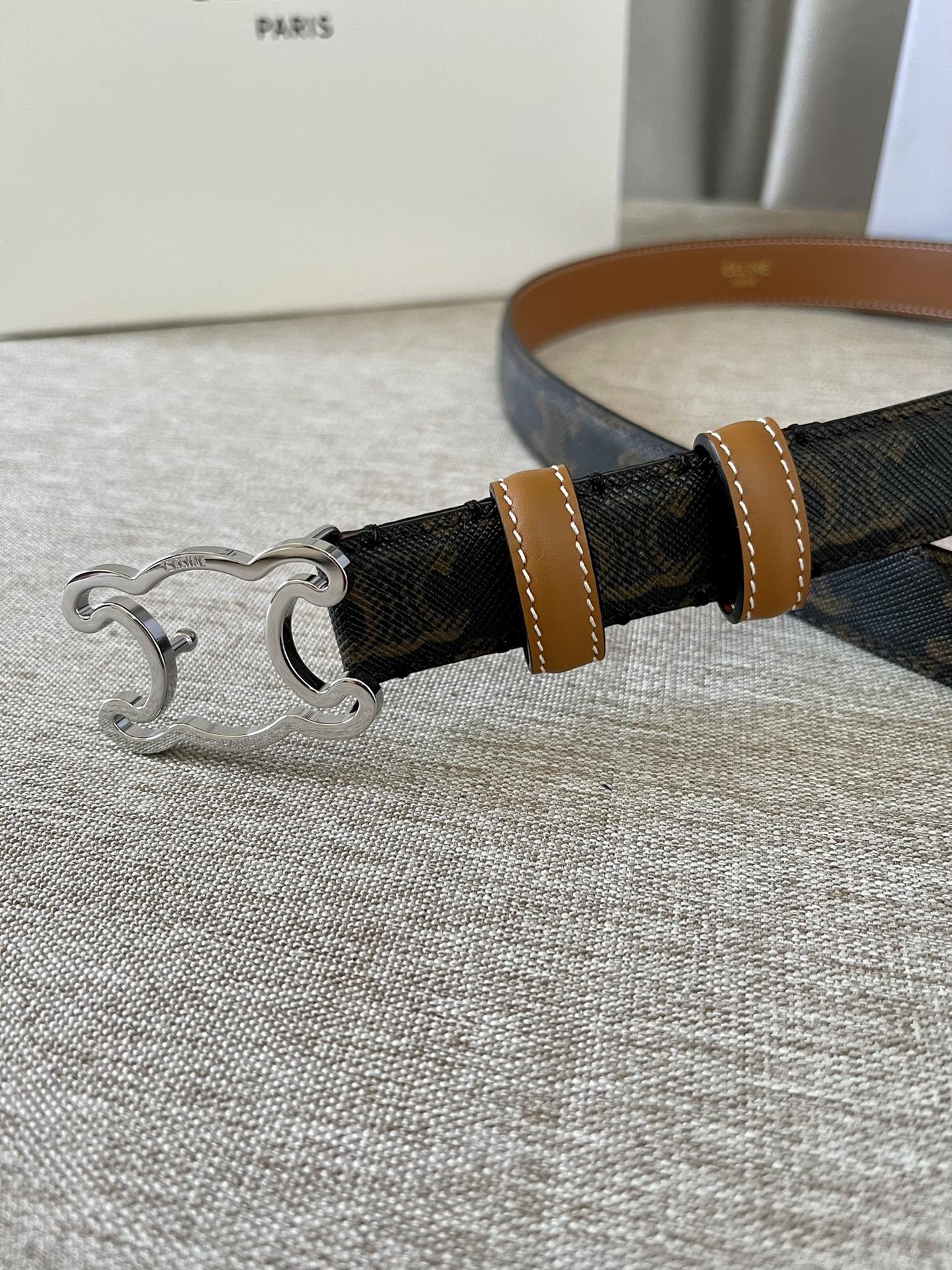 CL logo Cut-out Belt 25mm Black Tan Triomphe Canvas Shw - 30
