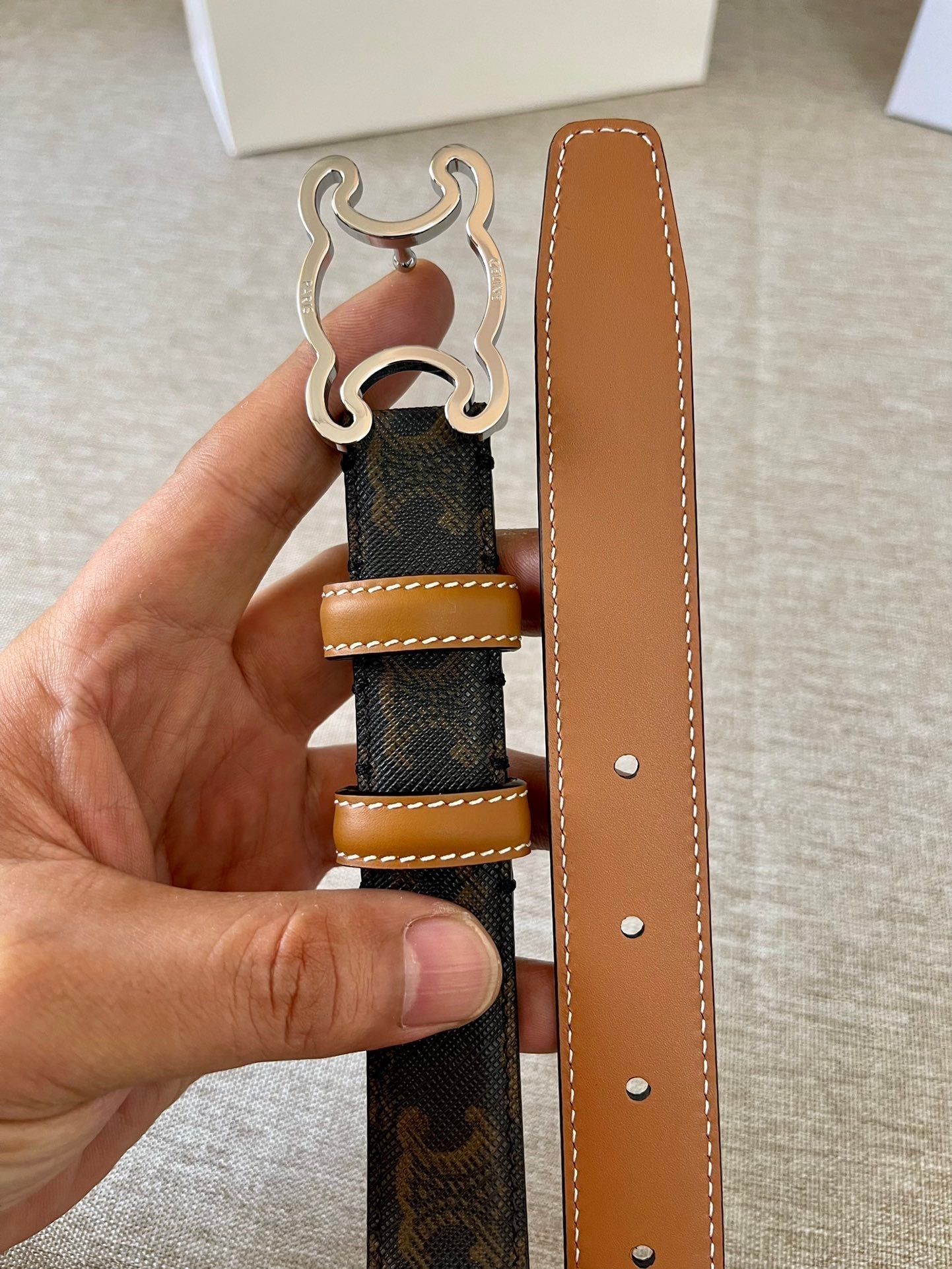 CL logo Cut-out Belt 25mm Black Tan Triomphe Canvas Shw - 30