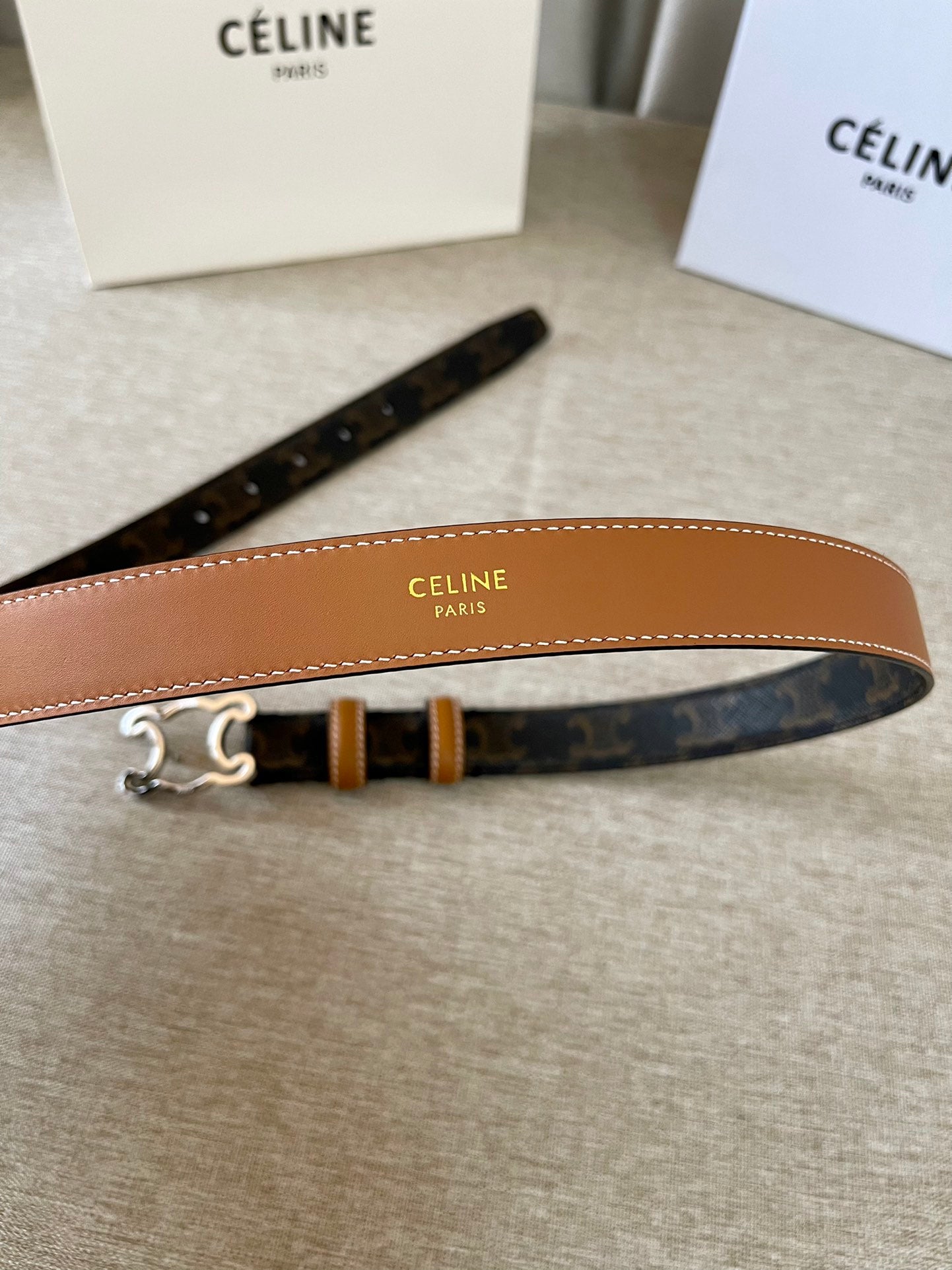 CL logo Cut-out Belt 25mm Black Tan Triomphe Canvas Shw - 30