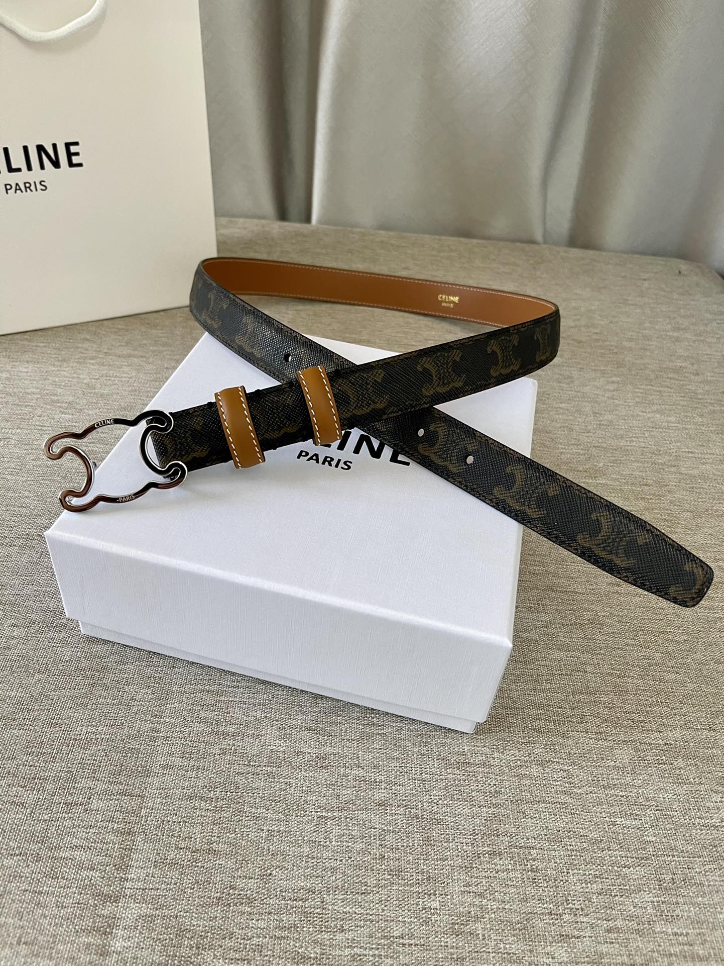 CL logo Cut-out Belt 25mm Black Tan Triomphe Canvas Shw - 30