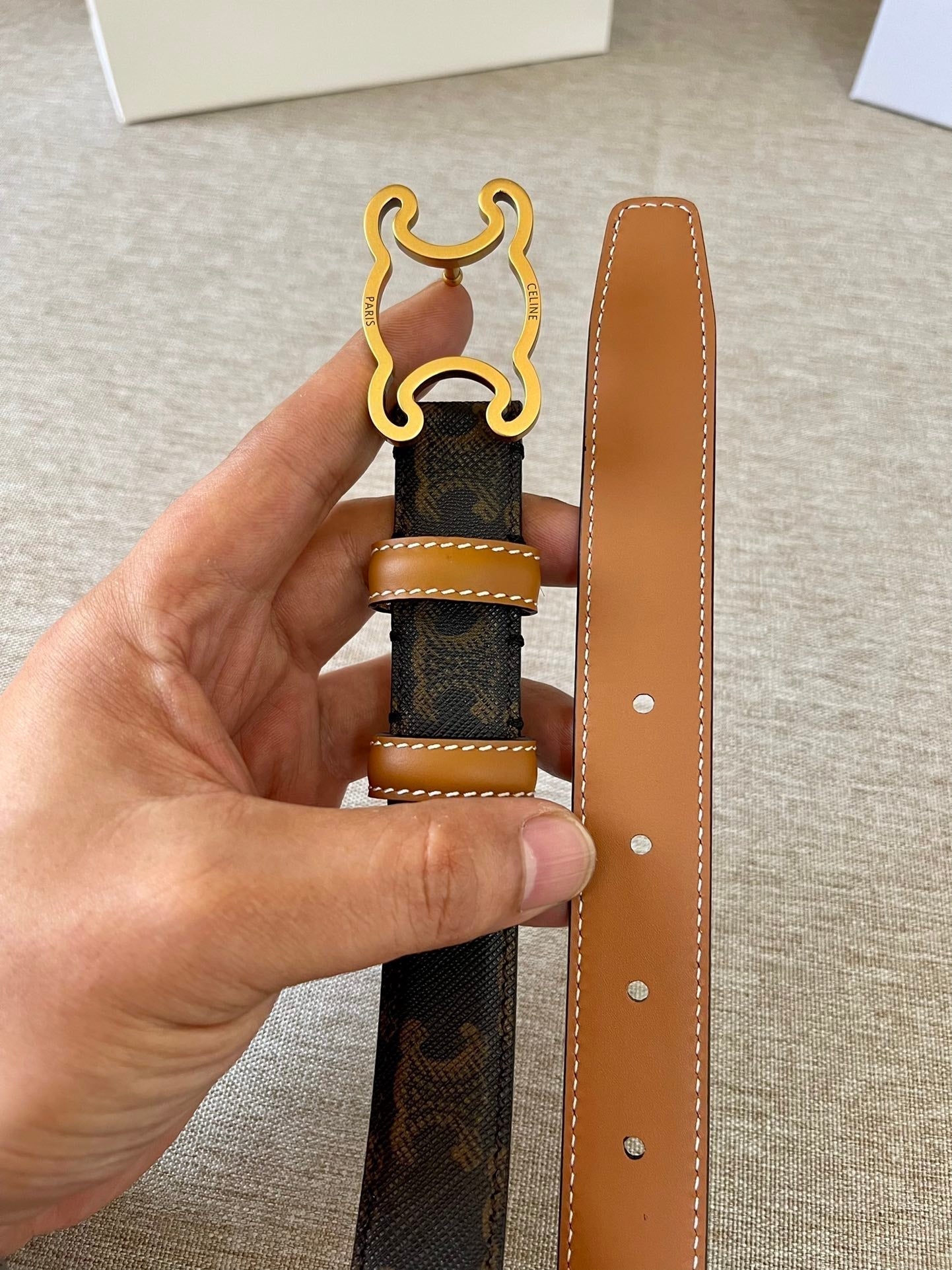 CL logo Cut-out Belt 25mm Black Tan Triomphe Canvas Ghw - 30