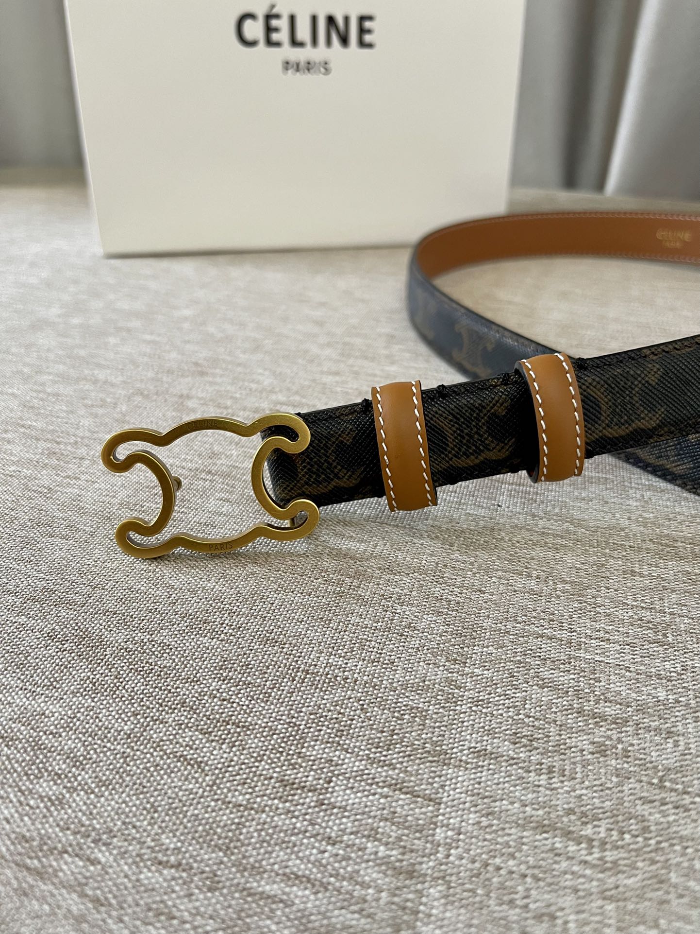 CL logo Cut-out Belt 25mm Black Tan Triomphe Canvas Ghw - 30