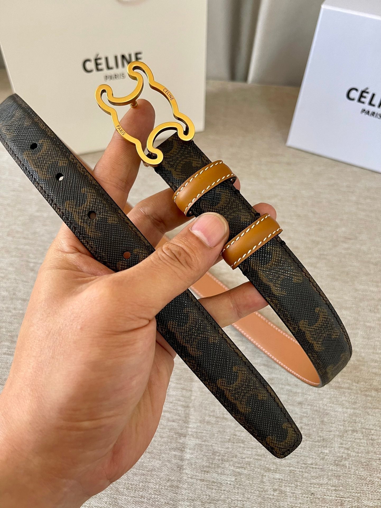 CL logo Cut-out Belt 25mm Black Tan Triomphe Canvas Ghw - 30