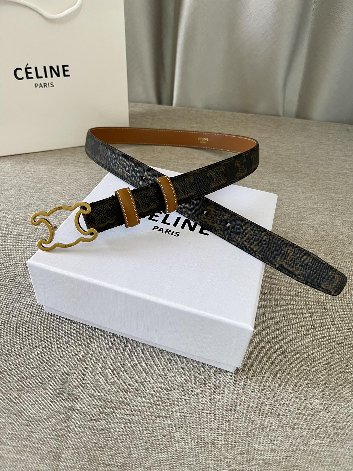 CL logo Cut-out Belt 25mm Black Tan Triomphe Canvas Ghw - 30