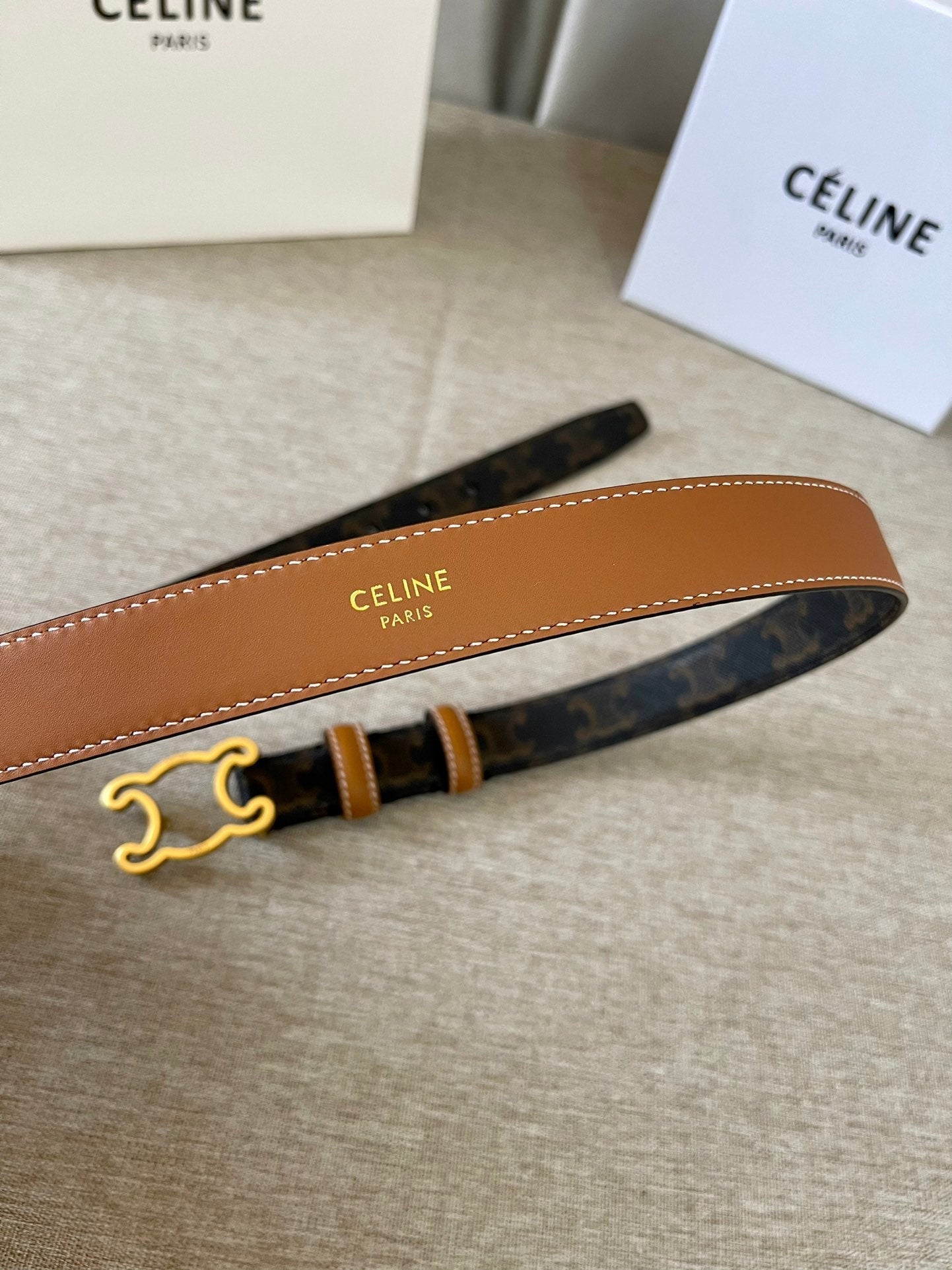 CL logo Cut-out Belt 25mm Black Tan Triomphe Canvas Ghw - 30