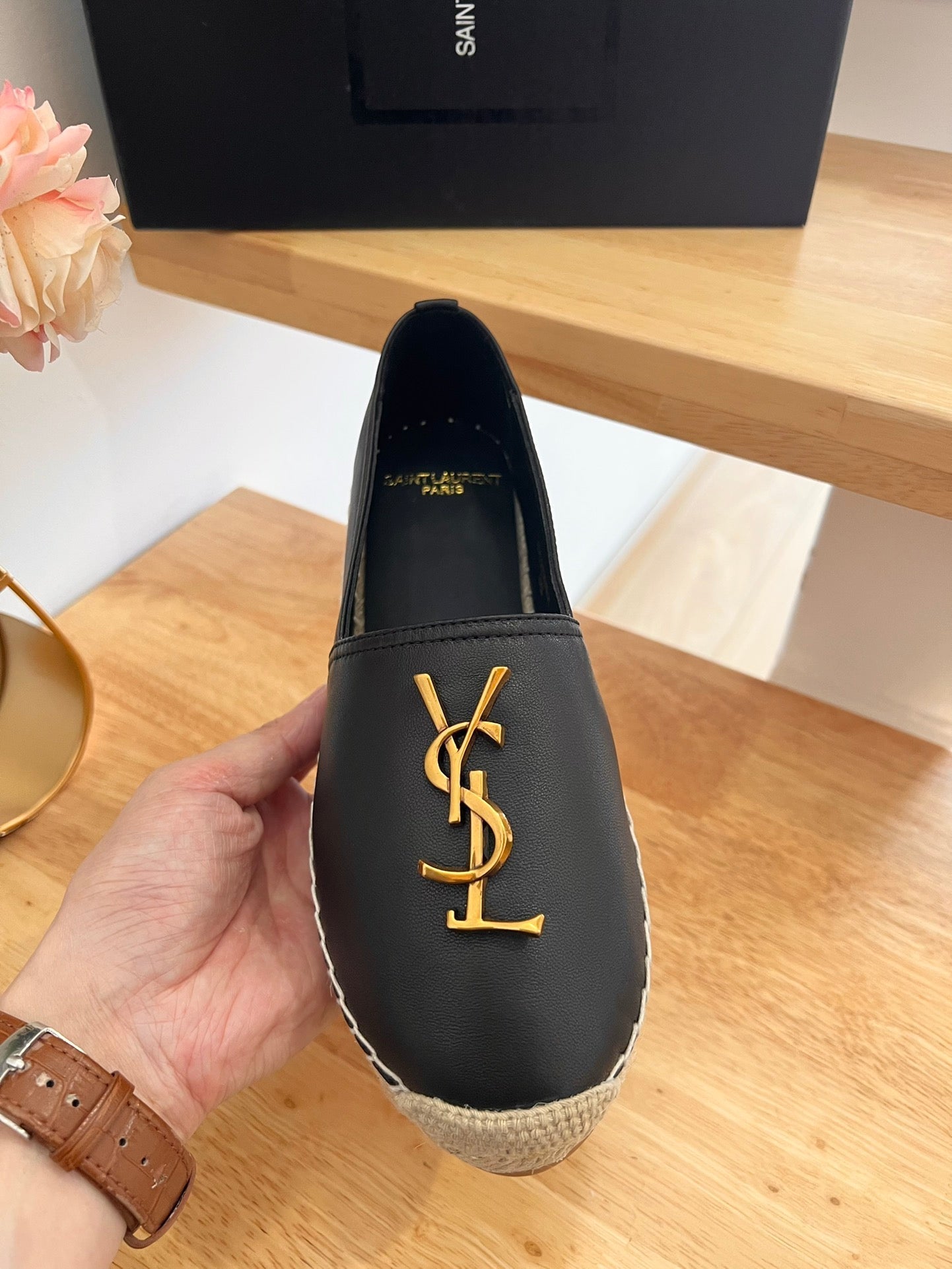 SL YVES LOGO SLIP ON BLACK CALFSKIN - 35