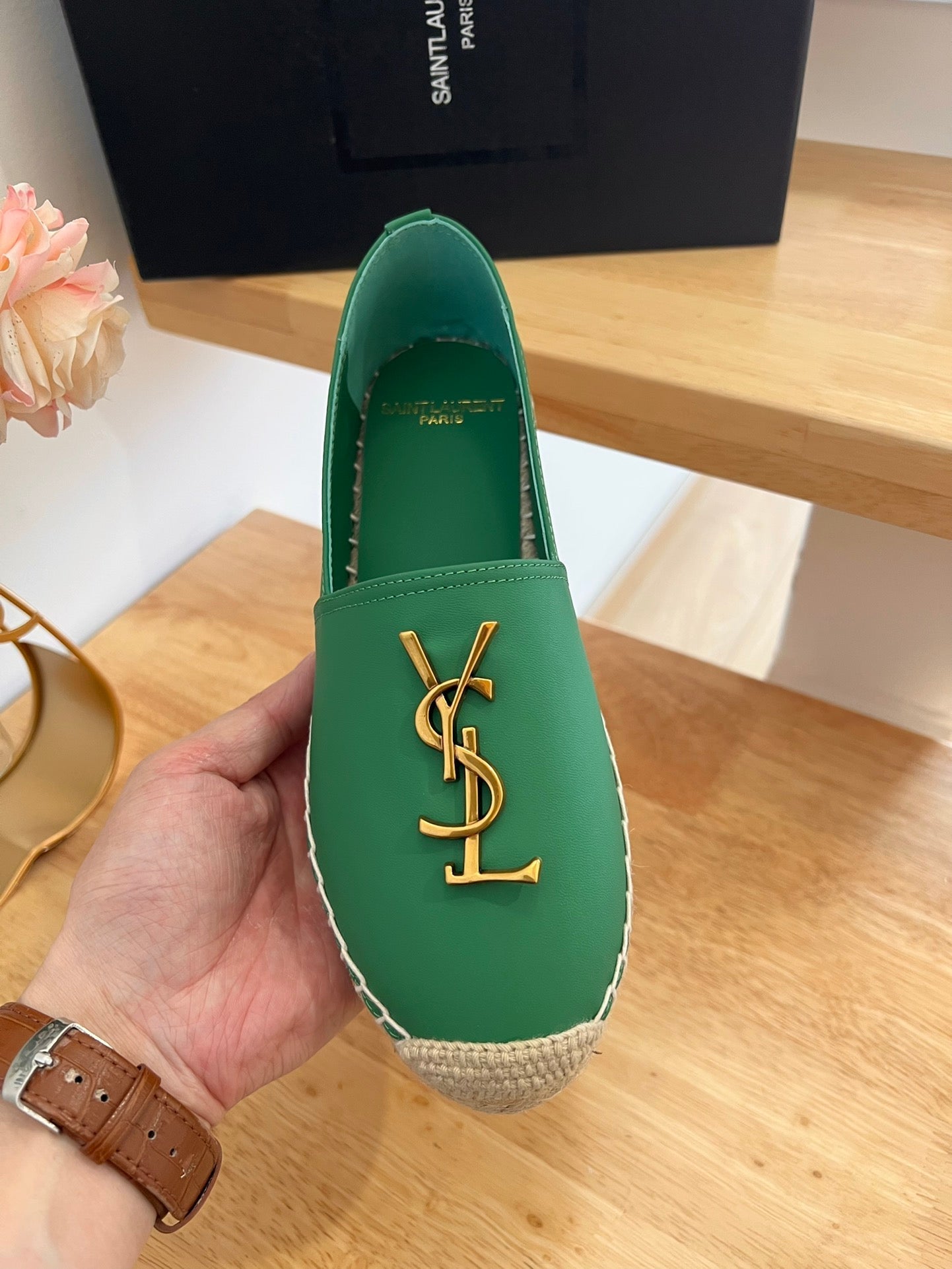 SL YVES LOGO SLIP ON DARK GREEN CALFSKIN - 35