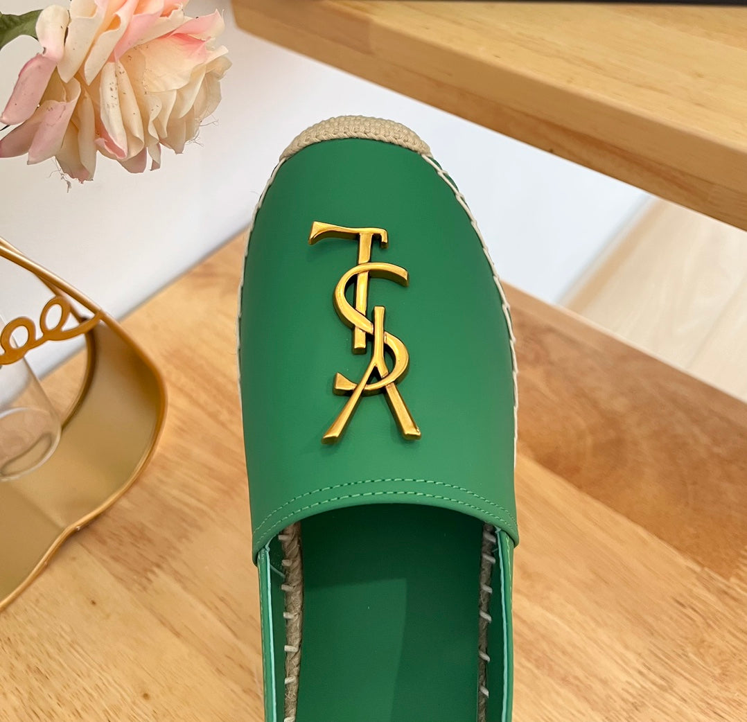 SL YVES LOGO SLIP ON DARK GREEN CALFSKIN - 35