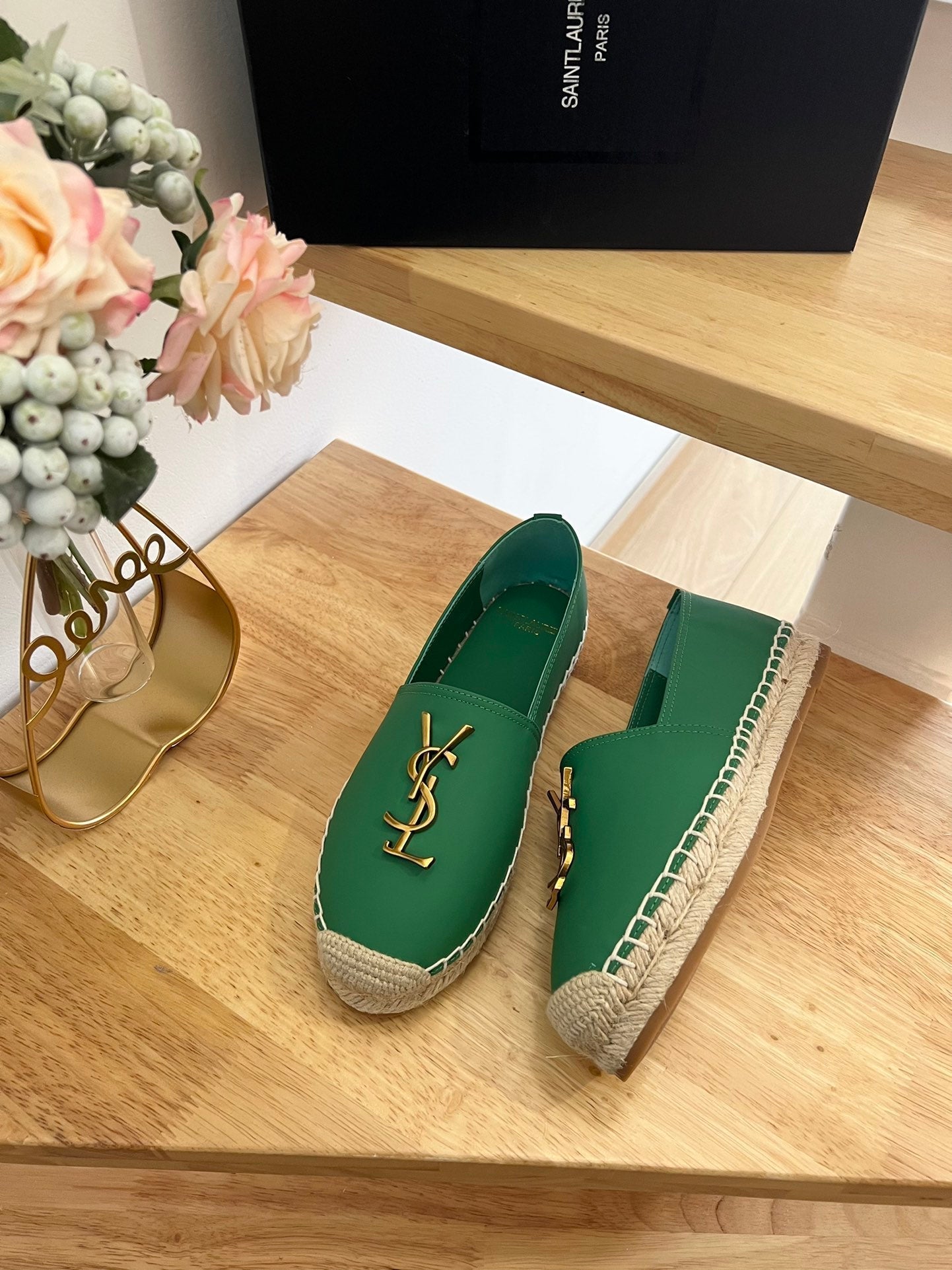 SL YVES LOGO SLIP ON DARK GREEN CALFSKIN - 35