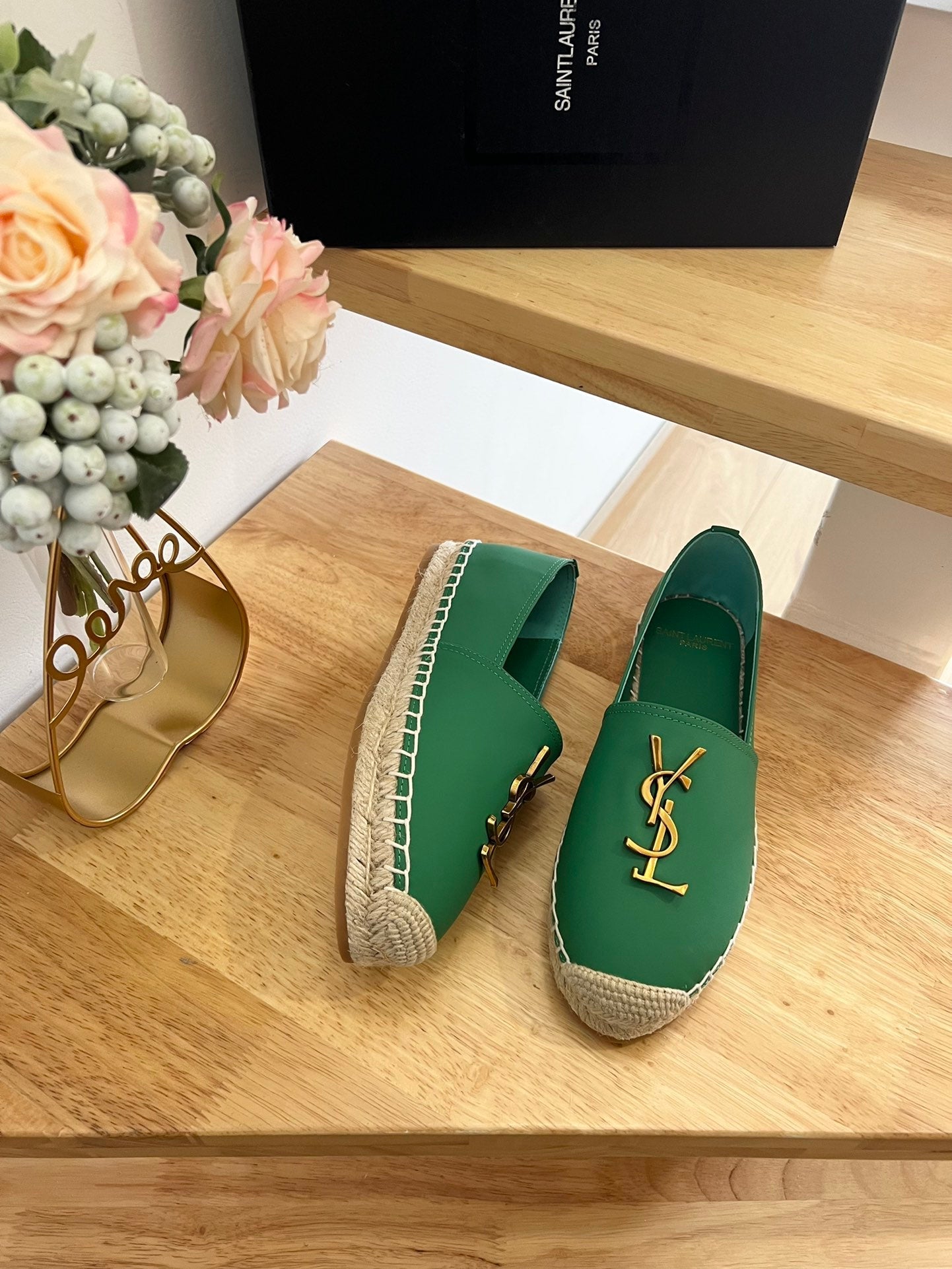 SL YVES LOGO SLIP ON DARK GREEN CALFSKIN - 35