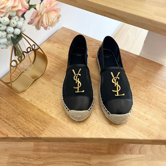 SL YVES LOGO SLIP ON BLACK CALFSKIN AND MESH - 35