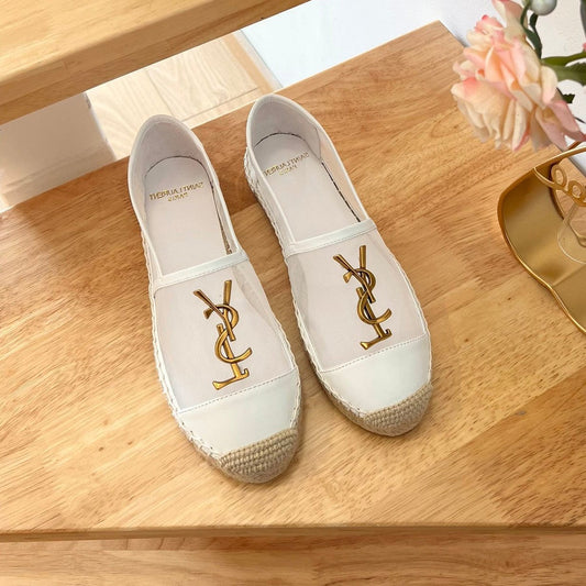 SL YVES LOGO SLIP ON WHITE CALFSKIN AND MESH - 35