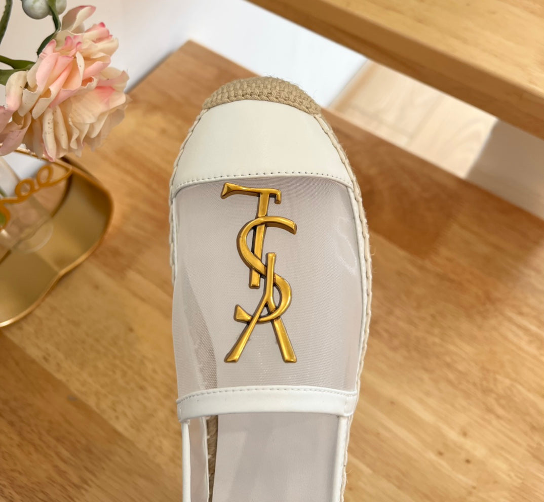 SL YVES LOGO SLIP ON WHITE CALFSKIN AND MESH - 35