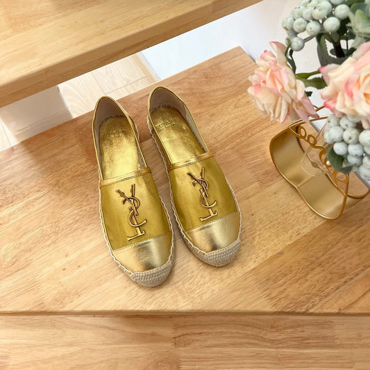SL YVES LOGO SLIP ON METALLIC GOLD CALFSKIN AND MESH - 35