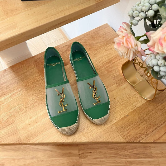 SL YVES LOGO SLIP ON DARK GREEN CALFSKIN AND MESH - 35