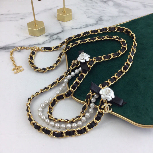 CHANEL 25S CHAIN BELT IN WHITE PEARL AND BLACK CALFSKIN 614403 - 30