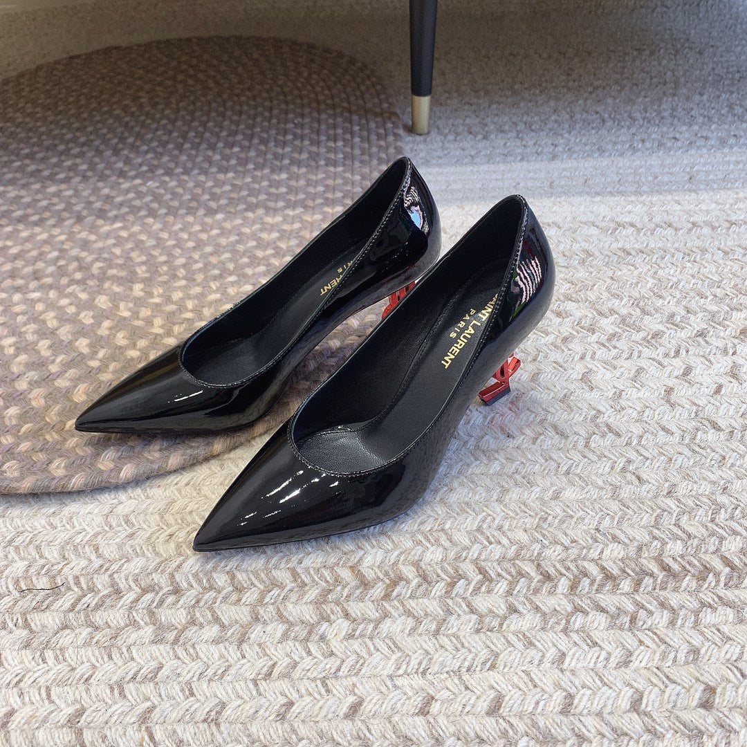 OPYUM RED HEEL PUMPS IN BLACK GLOSSY CALFSKIN - 34