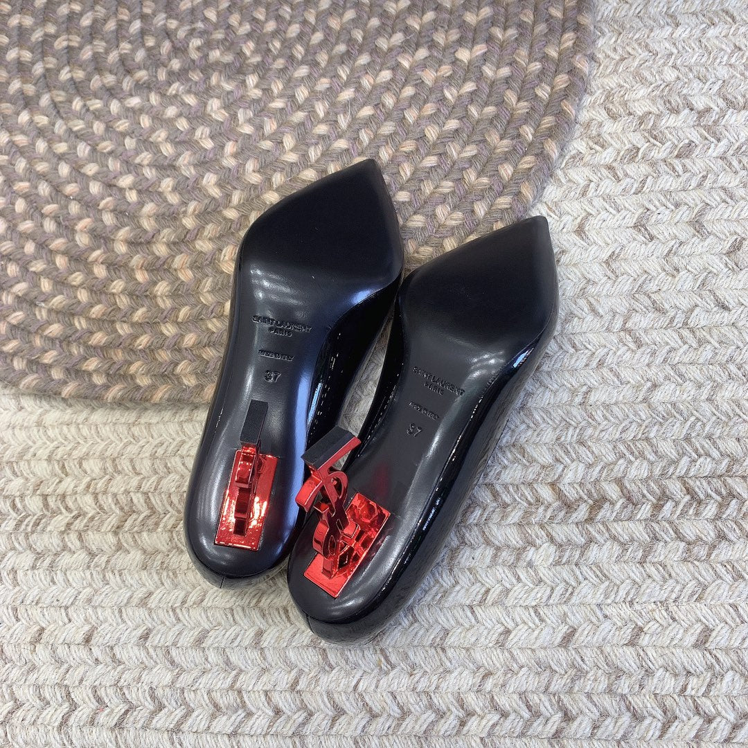 OPYUM RED HEEL PUMPS IN BLACK GLOSSY CALFSKIN - 34
