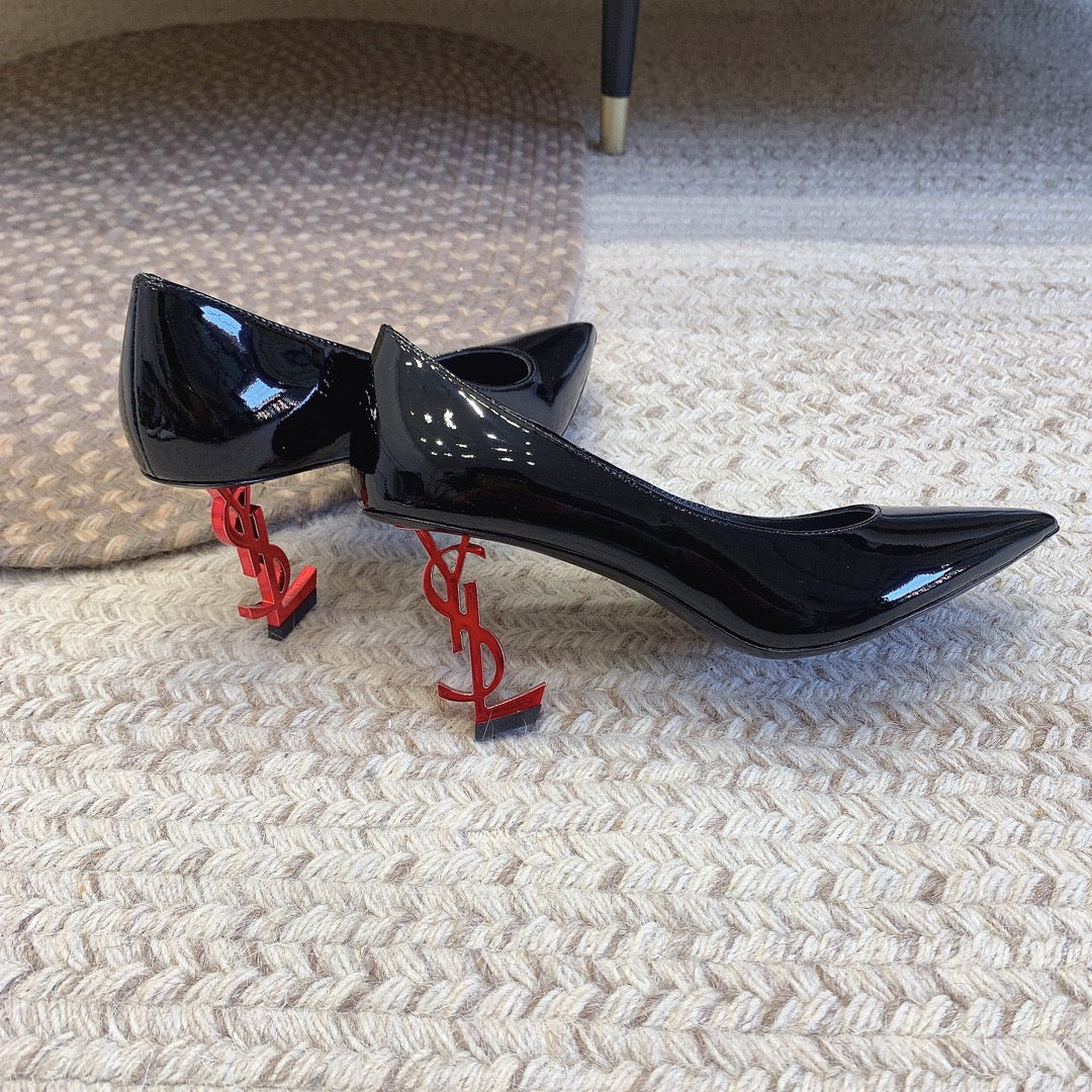 OPYUM RED HEEL PUMPS IN BLACK GLOSSY CALFSKIN - 34