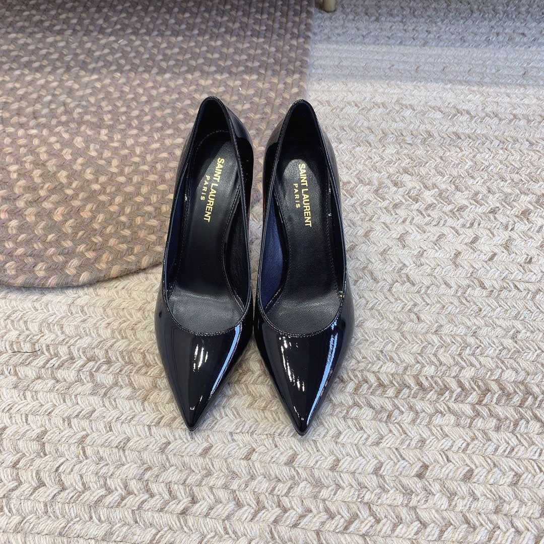 OPYUM RED HEEL PUMPS IN BLACK GLOSSY CALFSKIN - 34