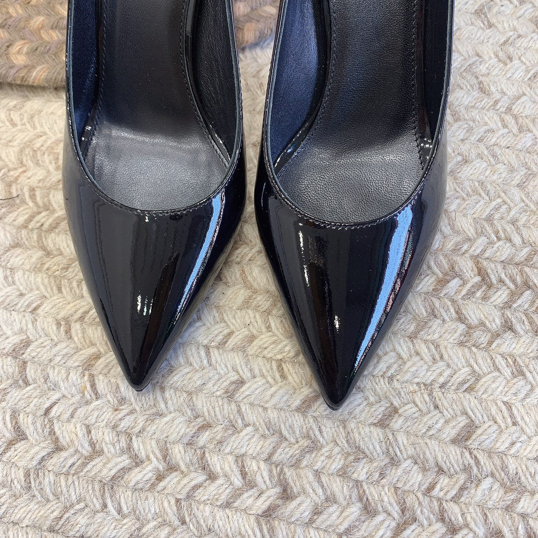 OPYUM RED HEEL PUMPS IN BLACK GLOSSY CALFSKIN - 34