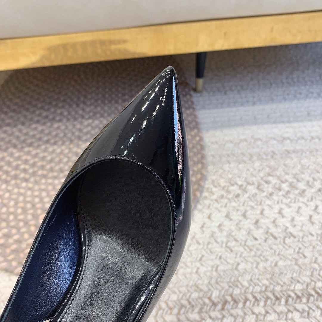 OPYUM RED HEEL SLINGBACK PUMPS IN BLACK GLOSSY CALFSKIN - 34