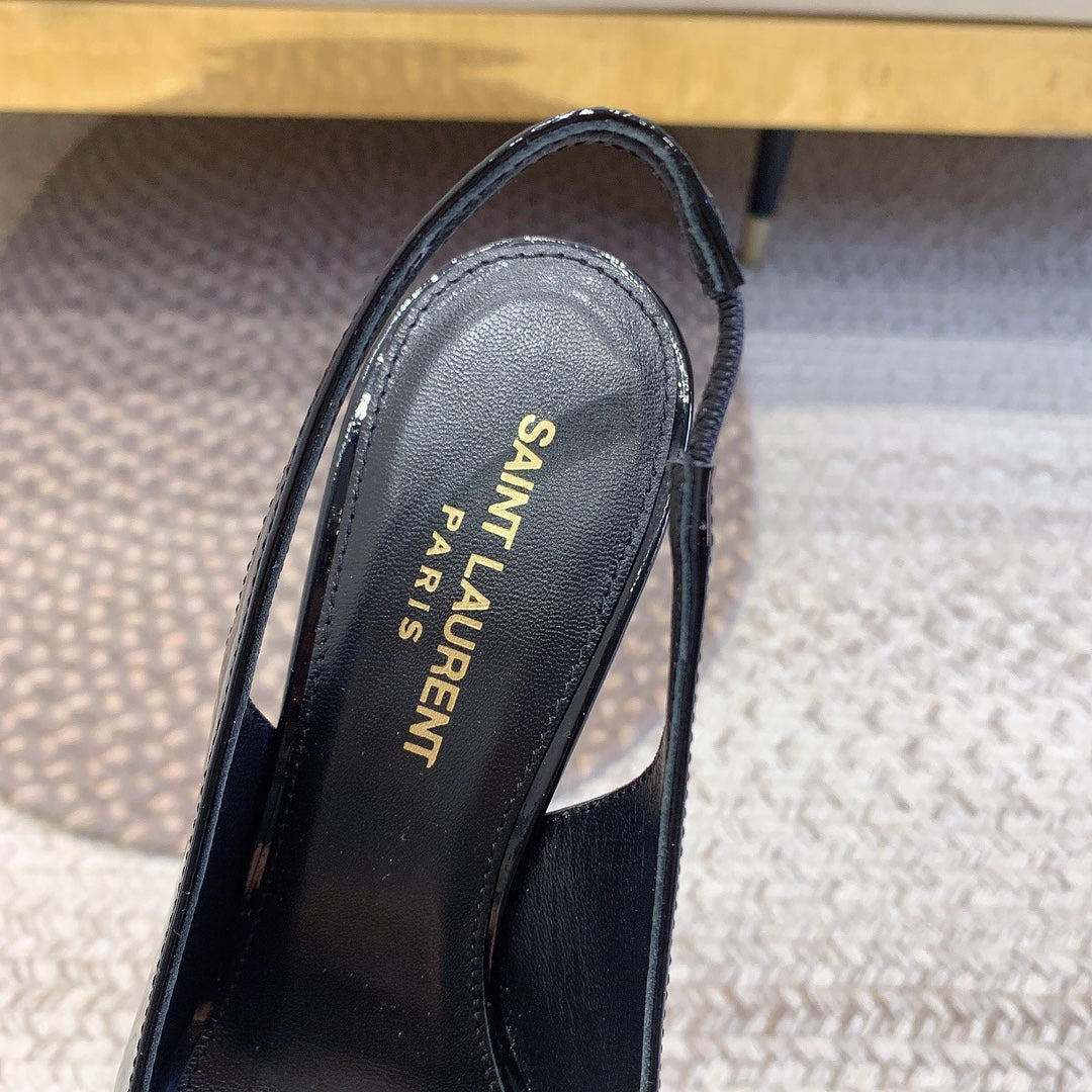 OPYUM RED HEEL SLINGBACK PUMPS IN BLACK GLOSSY CALFSKIN - 34