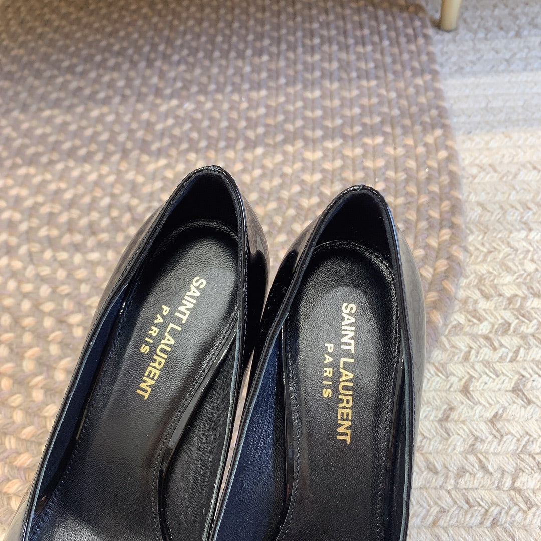 OPYUM SILVER HEEL PUMPS IN BLACK GLOSSY CALFSKIN - 34
